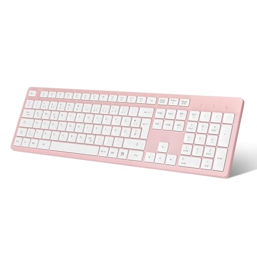 LeadsaiL K786 Kabellose Tastatur QWERTZ Deutsch - 2.4 GHz USB, Multimedia Tasten, leise für PC Laptop Windows (Rosa)​ von LeadsaiL