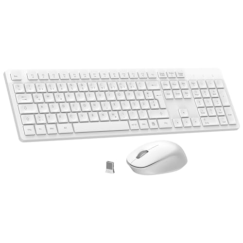 LeadsaiL K786 Tastatur Maus Set Kabellose, Tastatur und Maus, QWERTZ Deutsches Layout Funktastatur mit Maus, Flüsterleiser Tastenanschlag, 2.4 GHz mit 2-in-1 USB Nano Empfänger für PC/Laptop-Weiß von LeadsaiL