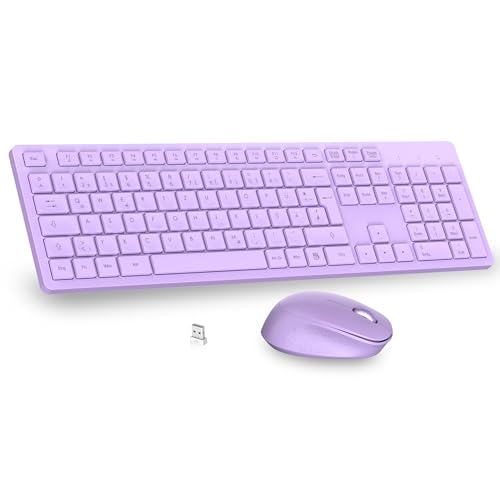 LeadsaiL K786 Kabelloses Tastatur Maus Set mit Nummernblock QWERTZ Deutsch - Flüsterleise Tastatur, 2.4 GHz Drahtlose Maus & Tastatur, 2-in-1 USB Nano Empfänger für PC/Laptop(Lila) von LeadsaiL