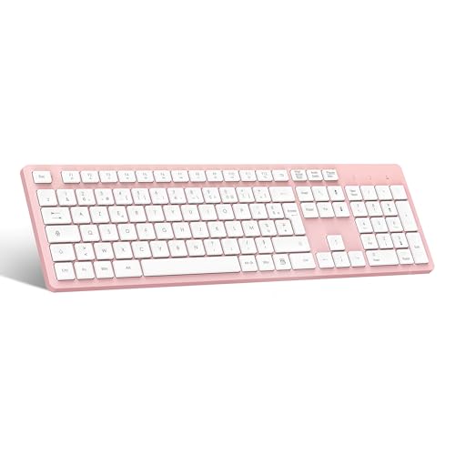 LeadsaiL Kabellose AZERTY-Tastatur, Französisch, USB-Tastatur mit Nummernblock, mit 12 Multimedia-Kurzkürzeln in voller Größe, für Windows 11 10, PC, Computer, Desktop, Laptop – Rosa von LeadsaiL