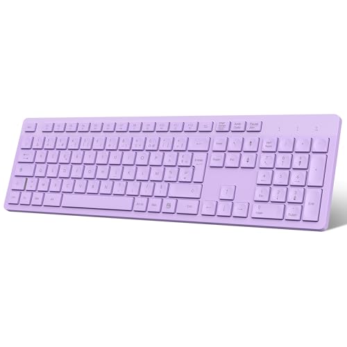 LeadsaiL Kabellose AZERTY-Tastatur, Französisch, USB-Tastatur mit Nummernblock, mit 12 Multimedia-Kurzkürzeln in voller Größe, für Windows 11 10, PC, Computer, Desktop, tragbar, Violett von LeadsaiL