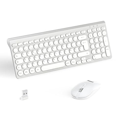 LeadsaiL Kabellose Maus-Tastatur, ergonomisch, AZERTY-Tastatur, 2,4 GHz mit USB-Empfänger, 12 Multimedia-Tastaturen für Computer, PC, Laptop von LeadsaiL