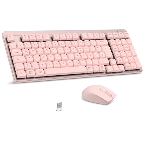 LeadsaiL FA98 Mechanische Tastatur und Maus Set Kabellos, QWERTZ Layout Funktastatur mit Maus, Low-Profile Rotem Schalter, 98 Tasten Kompakte Keyboard,1600 DPI Mouse für Windows MacOS PC Laptop-Rosa von LeadsaiL