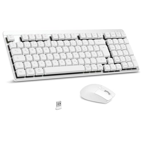 LeadsaiL FA98 Mechanische Tastatur und Maus set Kabellos, QWERTZ Layout Funktastatur mit Maus, Low-Profile Rotem Schalter, 98 Tasten Kompakte Keyboard,1600 DPI Mouse für Windows MacOS PC Laptop-Silber von LeadsaiL