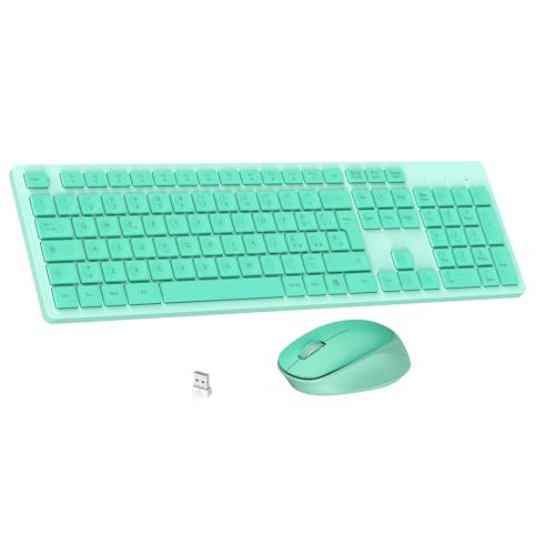 LeadsaiL Kabellose Tastatur und Maus, Set aus Maus und Tastatur für Computer USB 2,4 GHz, volle Größe, leise, ergonomisch, numerische Tastatur, italienisches QWERTY-Layout für HP/Lenovo/Mac-Verde Mint von LeadsaiL