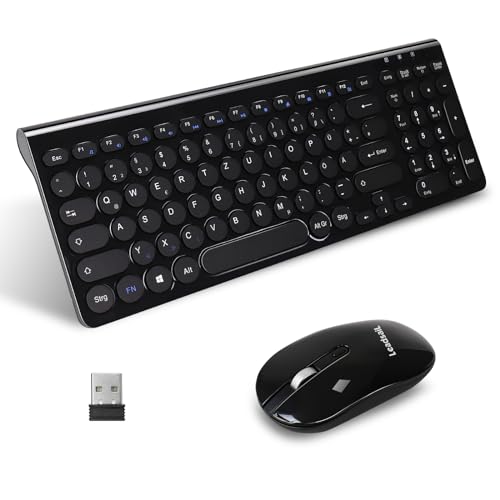 LeadsaiL Kabellose Tastatur und Maus Combo, Silent, 2,4 GHz USB-Empfänger, Funkmaus mit DPI-Taste, Für PC, Laptop, Deutsches QWERTZ-Layout, batteriebetrieben-Schwarz von LeadsaiL