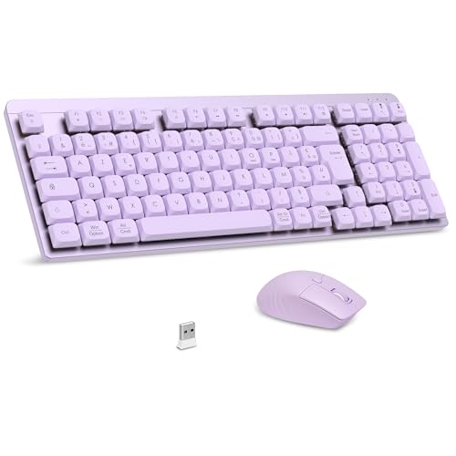LeadsaiL Mechanische Tastatur, kabellos, FA98 Low Profile, Tastatur und Maus mit rotem Schalter, französischer AZERTY, Verbindung 2,4 GHz, 98 Tasten für Windows MacOS Computer PC lila von LeadsaiL