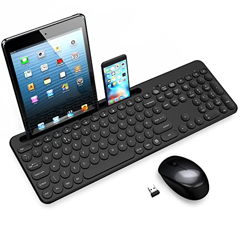 LeadsaiL Wireless Keyboard and Mouse Set with Phone and Tablet Holder, Wireless USB Mouse and Computer Keyboard Combo, Full-sized QWERTY UK Keyboard for HP/Lenovo Laptop and Mac-Black von LeadsaiL