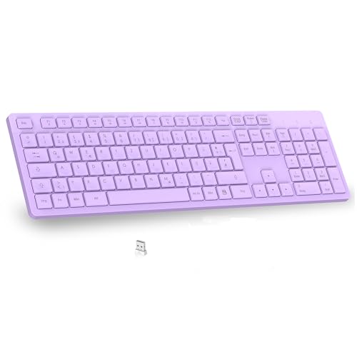 LeadsaiL K786 Kabellose Tastatur QWERTZ Deutsch - 2.4 GHz USB, Multimedia Tasten, leise für PC Laptop Windows (Lila)​ von LeadsaiL