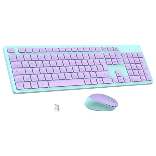 Leadsail K786 Kabelloses Tastatur Maus Set mit Nummernblock, QWERTZ Deutsches Layout, 2.4GHz Wireless mit 2-in-1 USB Empfänger, 12 Monate Batterielebensdauer für PC/Laptop/Windows(Lila und Mintgrün) Leadsail K786 Kabelloses Tastatur Maus Set mit Nummernblock, QWERTZ Deutsches Layout, 2.4GHz Wireless mit 2-in-1 USB Empfänger, 12 Monate Batterielebensdauer für PC/Laptop/Windows(Lila und Mintgrün) von LeadsaiL