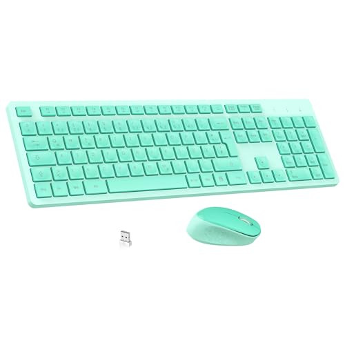 Leadsail K786 Kabelloses Tastatur Maus Set mit Nummernblock, QWERTZ Deutsches Layout, 2.4GHz Wireless mit 2-in-1 USB Empfänger, 12 Monate Batterielebensdauer für PC/Laptop/Windows(Mintgrün) von LeadsaiL