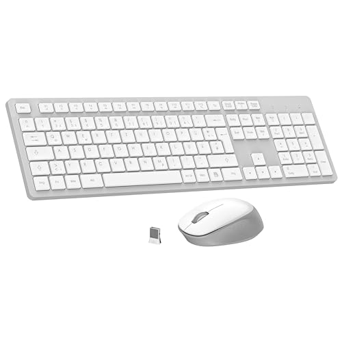 Leadsail K786 Kabelloses Tastatur Maus Set mit Nummernblock, QWERTZ Deutsches Layout,2.4GHz Wireless mit 2-in-1 USB Empfänger, 12 Monate Batterielebensdauer für PC/Laptop/Windows(Weiß und Grau) von LeadsaiL