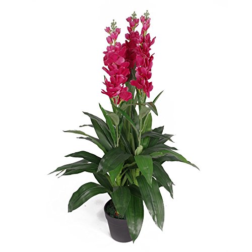 Leaf Kunstpflanze Cymbidium Orchidee, 100 cm, schwarzer Kunststofftopf, dunkelrosa Blumen von Leaf