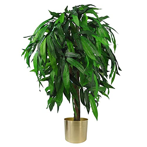 Leaf Design UK Künstliche Mango-Pflanze, realistisch, 100 cm, Grün/Gold von Leaf