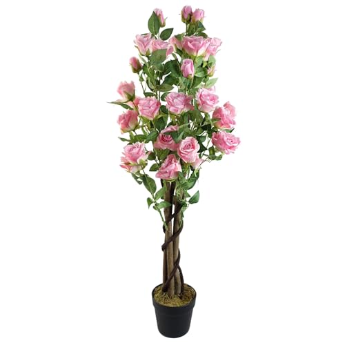 Leaf Design UK Realistischer künstlicher Blütenbaum, 105 cm, rosa Rose von Leaf
