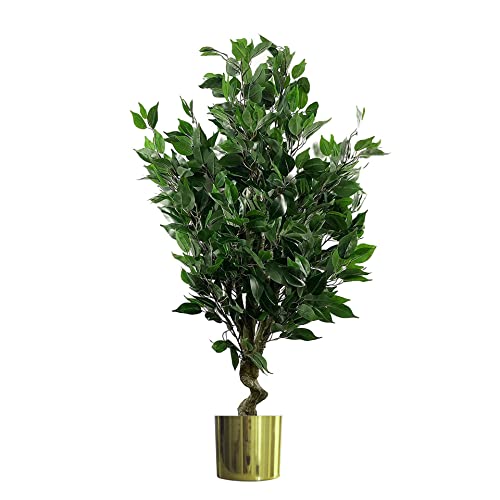 Leaf Ficus Pflanzgefäß, realistisch, gemischte Materialien, 110 cm, immergrün, goldfarben von Leaf