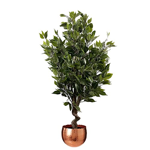 Leaf Ficus Pflanzgefäß, realistisch, gemischte Materialien, 110 cm, immergrüne Kupferkurve von Leaf