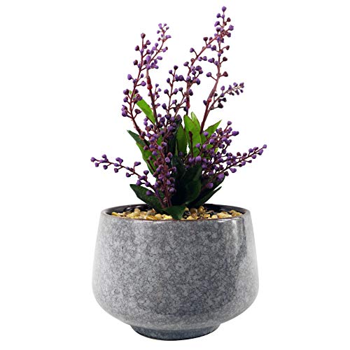 Leaf Keramik-Pflanzgefäß mit künstlicher Schreibtisch-Pflanze, violett, Vitex Negundo, 28 cm von Leaf