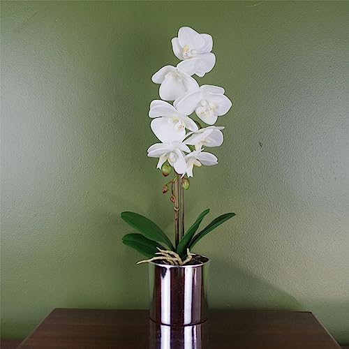 Leaf Künstliche Orchidee, 46 cm, Weiß mit silberfarbenem Topf von Leaf