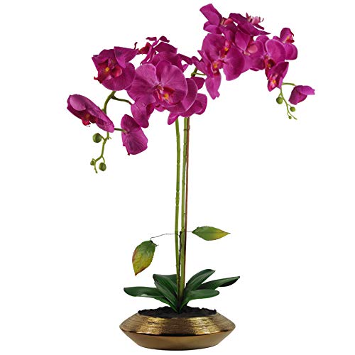 Leaf Künstliche Orchidee, 70 cm, Dunkelrosa mit goldfarbener Schale, Keramik-Übertopf, gemischte Materialien von Leaf