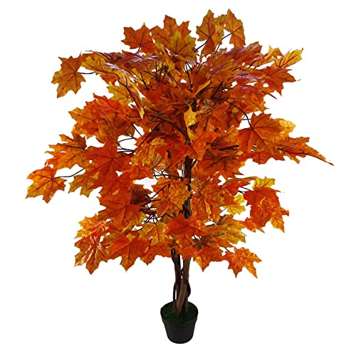 Leaf Künstlicher Ahornbaum, 125 cm, Schwarz, Kunststoff, Topf-Design, UK, Holz, Orange von Leaf