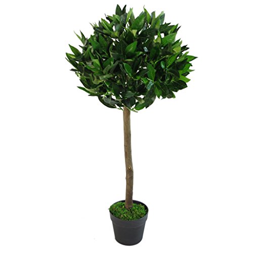 Leaf Bay Tree 7090-7089-7207-7209 Künstlicher Lorbeerbaum, Lorbeerkugel-Stil, gedreht oder einfarbig, in schwarzem Kunststofftopf, Unifarben, 90 cm, Kunststoff von Leaf