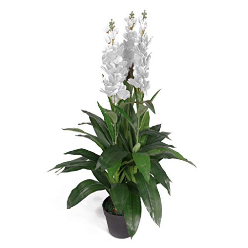 Leaf Kunstpflanze Cymbidium Orchidee, 100 cm, schwarzer Kunststofftopf, weiße Blumen, LEAF-7241 von Leaf