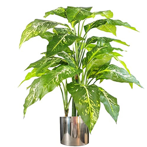 Leaf Kunstpflanze Fuchs-Aglaonema, 100 cm, Grün mit silberfarbenem Übertopf von Leaf