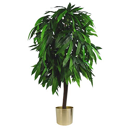Leaf LEAF-7106-7201 Design UK XL künstliche Mangobaumpflanze schwarzer Kunststofftopf, grün & Gold, 120 cm von Leaf
