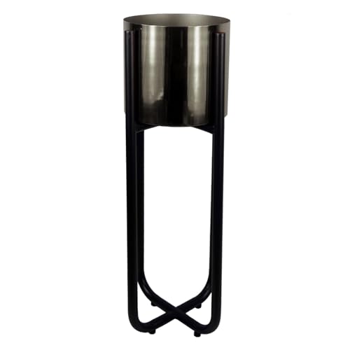 Leaf Metal Planter Hoher Ständer mit silbernem Metall-Pflanzgefäß, 62 cm x 18 cm, Schwarz/Silberfarben, 62 cm Leaf Metal Planter Hoher Ständer mit silbernem Metall-Pflanzgefäß, 62 cm x 18 cm, Schwarz/Silberfarben, 62 cm von Leaf
