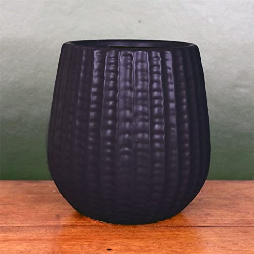 Leaf Pflanzgefäße für den Innenbereich, Schwarze Keramikvase, 16 cm von Leaf