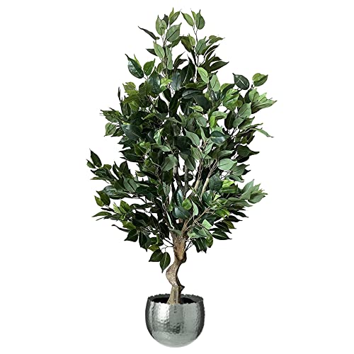 Leaf Realistischer künstlicher Baum mit Übertopf, gemischte Materialien, Dunkles buschiges Ficus-Silber, 100 cm von Leaf