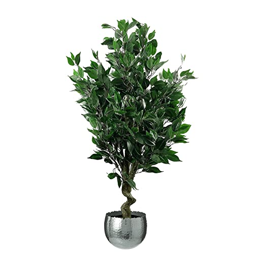 Leaf Tropische Kunstpflanze in Metall-Übertopf, gemischte Materialien, grüne Ficus Twist Silber, 110 cm von Leaf