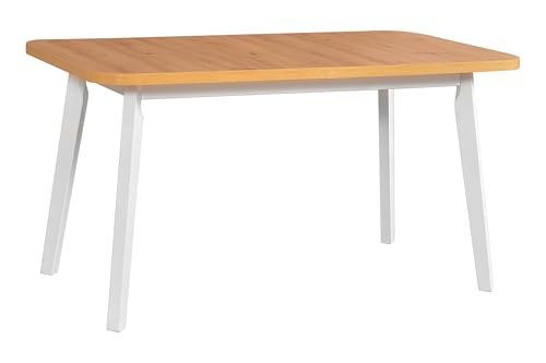 LeafDesign Ausziehbarer Esstisch- Oval- Esszimmertisch- Küchentisch-Hölzerne Beine in Weiss - Tischplatte in Artisan- Moderner Stil- Für 6-8 Personen, 80x 140-180 von LeafDesign