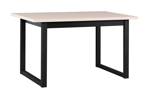 LeafDesign Ausziehbarer Esstisch- Rechteckige- Esszimmertisch- Küchentisch- Ausziehplatte Kaschmir, Metallbeine Schwarz- Moderner Stil- Industrielles Stil- Für 6-8 Personen, 80x 140-180 von LeafDesign