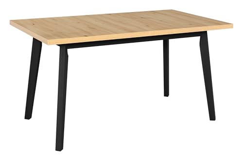 LeafDesign Ausziehbarer Esstisch- Rechteckige- Esszimmertisch- Küchentisch-Hölzerne Beine in Schwarz - Tischplatte in Artisan- Moderner Stil- Für 6-8 Personen, 80x 140-180 von LeafDesign
