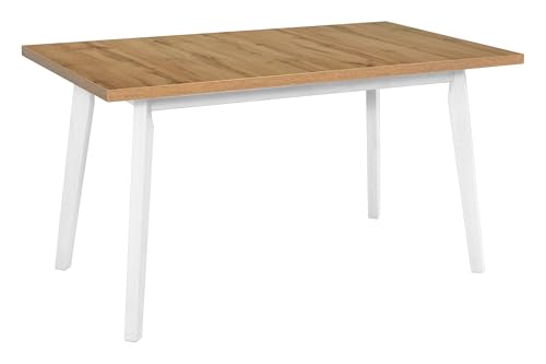 LeafDesign Ausziehbarer Esstisch- Rechteckige- Esszimmertisch- Küchentisch-Hölzerne Beine in Weiss - Tischplatte in Wotan- Moderner Stil- Für 6-8 Personen, 80x 140-180 von LeafDesign