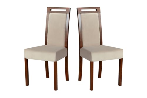 LeafDesign Esszimmerstuhl, Holz Eiche Massiv Stuhl Stühle Küchenstuhl – Set 2X Roma 5 nussbaum (Beige) von LeafDesign