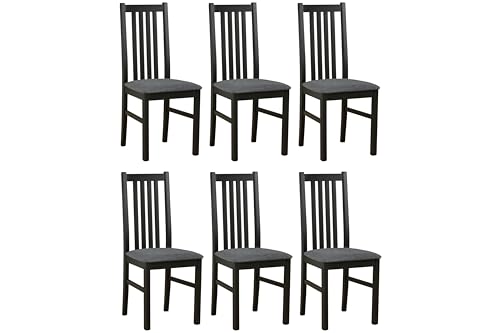 LeafDesign Küchenstühle 6er Set - Stuhl Buche Massiv - Esszimmerstuhl 120 kg - Stühle Esszimmer 6er Set - Holzstuhl - Esstischstühle - Esszimmerstühle Holz - Schwarz - Hygge 96 von LeafDesign