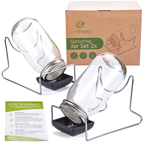 2er-Pack Keimglas für Sprossen | Komplett-Starter-Set zur Saatgut-Anzucht Drinnen | Mit Sieb-Deckel im Set als Keimgerät | Bio-Sprossen Zuhause | Mason Jar für Kresse Blumen Samen usw. von LeafImpact