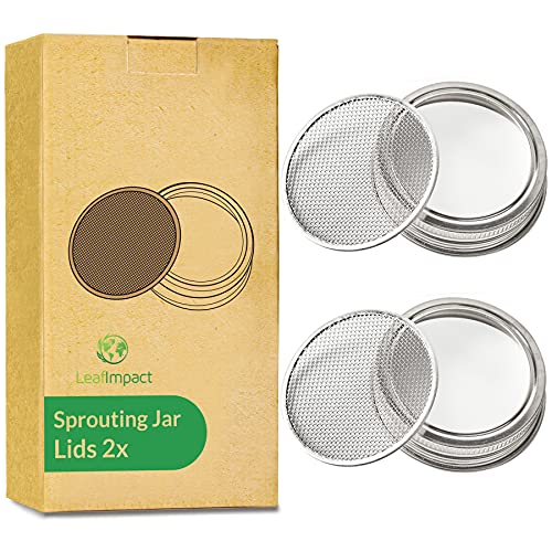 LeafImpact 2er-Pack Sieb-Deckel für Einmachglas Sprossen-Keimgerät | Für 7cm Normalem Mund Einmachgläser | Deckel aus 304 Edelstahl für Keimgerät für Sprossen wie Broccoli, Luzerne, Bohnen usw. von LeafImpact