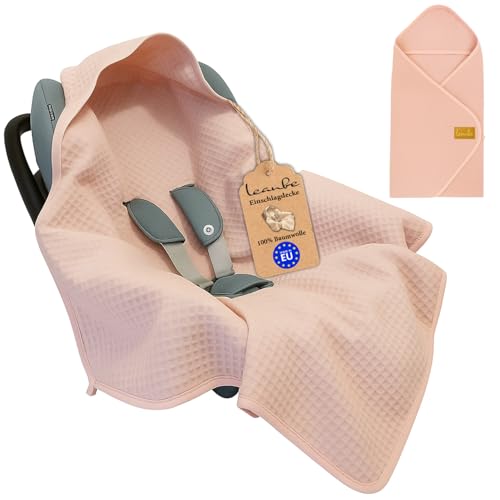 Leanbe Einschlagdecke aus Waffelstoff für den Sommer 100% Baumwolle Babydecke für Autositz Kuscheldecke Kinderwagedecke Für Kinderwagen Buggys 3 Punkt Gurt (Rosa) von Leanbe