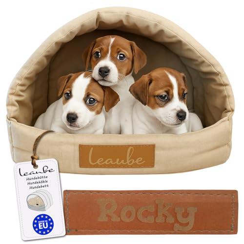 Leanbe Personalisierte Hundehütte/Hundehöhle – Kuscheliges Hundebett mit Namensgravur – Katzenhöhle & Schlafplatz für kleine und große Hunde Hundehaus (BEIGE, R3:55x47x39cm) von Leanbe