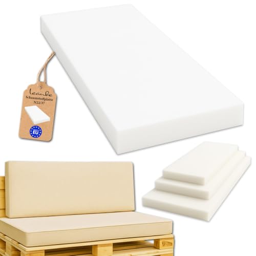 Leanbe Schaumstoffplatte – Polsterschaum Mittelhart N2237 – Schaumstoff Matratze, Möbelschaum, Zuschnitt – Polster Schaum für Sitzbank, Sofa, Palettenmöbel (110 x 50 x 5 cm) von Leanbe