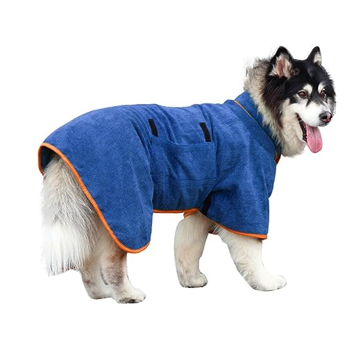 LeapBeast Hundebademantel aus Mikrofase,Mit Klettverschluss Schnell Trocknend Badetuch,Sehr Saugfähig,und mit Verstellbaren Trägern (XL, Blau) von LeapBeast