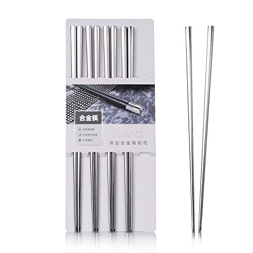 Hongyantech 5 Paar Essstäbchen Metallischer 304 Stahl Edelstahl Essstäbchen Metall silber Wiederverwendbare Essstäbchen Platz Edelstahl Stainless Chopsticks Essstäbchen von Hongyantech