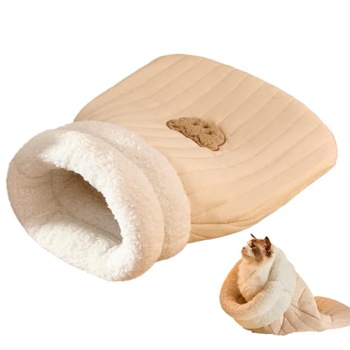 Betthöhle aus Leinenstoff, Kuschelzone für Haustiere | Weiche und Bequeme Katzenbetthöhle, gemütliche Katzenbetten - Katzenschlafsack mit süßem Bärenmuster für Katzen und kleine Haustiere von LearnLyrics