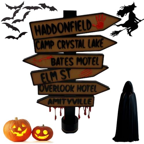 Halloween-Holzschild, -Halloween-Horror-Film-Charaktere, Willkommensschild, Horrorfilm-Ziele, Straßenschild, Stehpult-Ornamente für Auto, LKW, Garage von LearnLyrics
