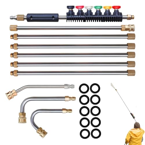 Hochdruckreiniger-Verlängerung – Wasserarm, Zubehör mit großer Reichweite, Dachwaschstab-Set, gebogenes Düsen-Set mit 1/4-Zoll-Anschluss für Wandverkleidung und Abflussreinigung im Freien, 45,816 x 6 Hochdruckreiniger-Verlängerung – Wasserarm, Zubehör mit großer Reichweite, Dachwaschstab-Set, gebogenes Düsen-Set mit 1/4-Zoll-Anschluss für Wandverkleidung und Abflussreinigung im Freien, 45,816 x 6 von LearnLyrics