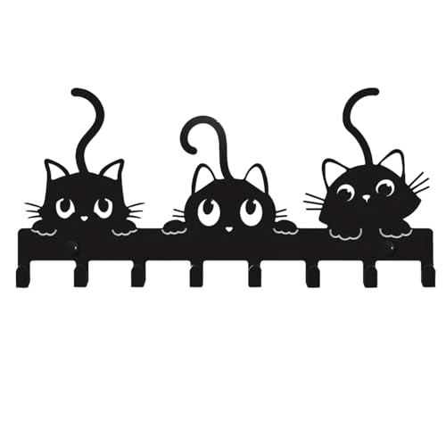 Katzen-Schlüsselhalter - Dekorativer Wandhaken für Schlüssel, Katzen-Silhouette, Schlüsselbrett | Niedliches Katzen-Design, Schlüssel-Organizer mit 5 Haken, langlebiger ABS-Wandmontierter Katzenhaken von LearnLyrics